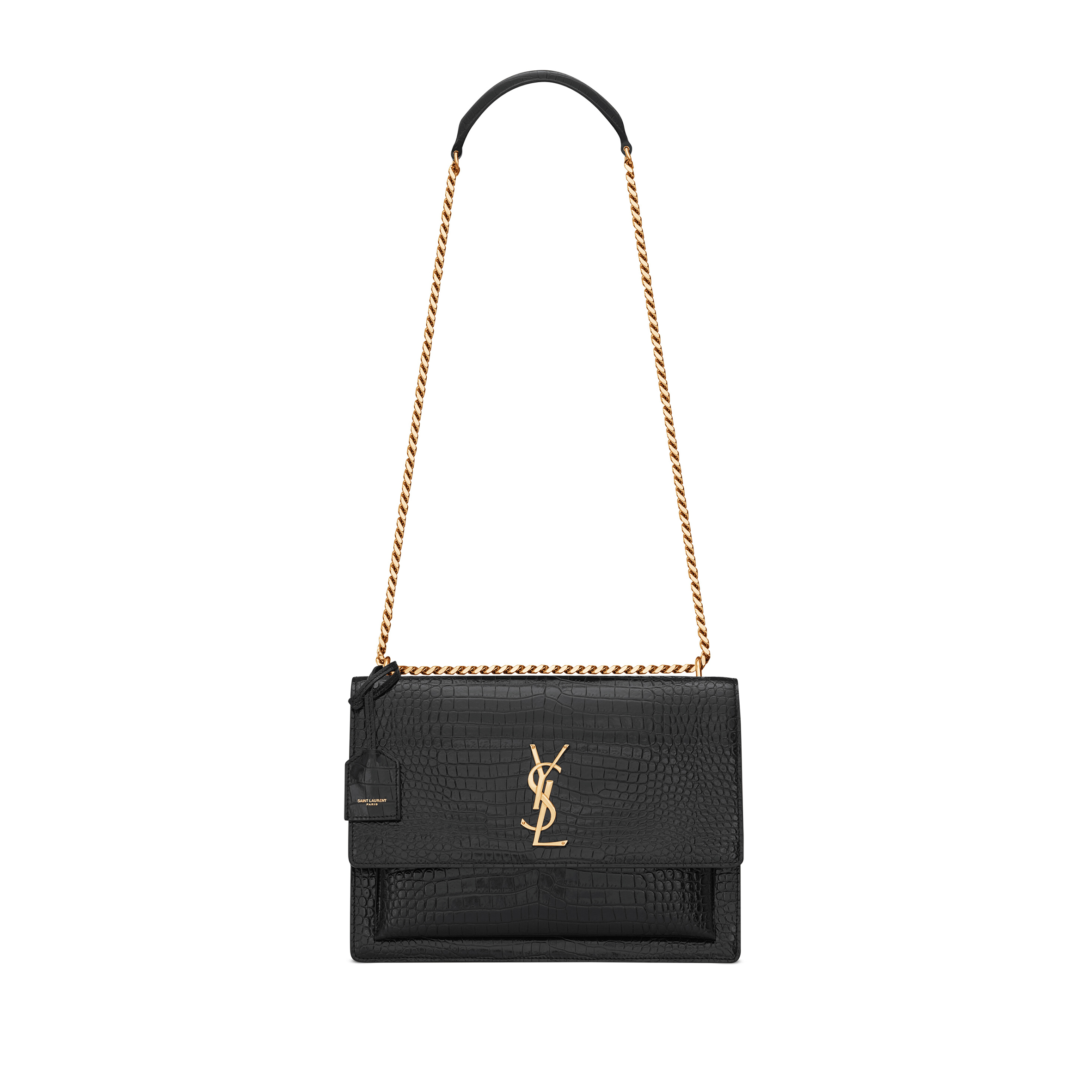YSL SUNSET LARGE IN CROCODILE-EMBOSSED LEATHER 498779DND0J1000 (27*18*8cm)